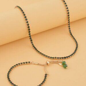 Premium Neon Green Austrian CRYSTAL and Green Glass Beaded Bracelet & Necklace